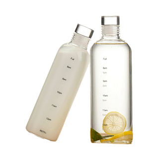 JJdaily2_Shop ขวดน้ำพลาสติกใส ความจุขนาดใหญ่ 750/500ml ขวดมินิมอล สำหรับนักศึกษา สกิลบอกเวลา พกพาสะดวก