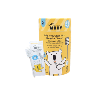 [Baby Moby] ผ้าก๊อซสเตอไรส์ ชนิดแท่งแบบหัวแบน (1 กระปุก) บรรจุ 32 แพค/กระปุก ผ้าก๊อซทำความสะอาดช่องปากเด็ก ที่เช็ดลิ้นเด็ก เช็ดฟัน เช็ดลิ้นเด็ก