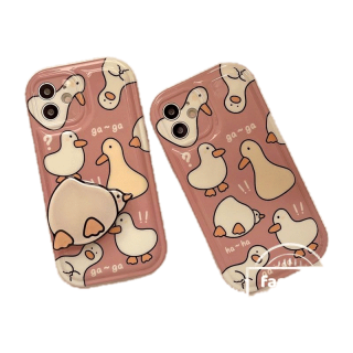 เคสโทรศัพท์มือถือ กันกระแทก ลายการ์ตูนเป็ดสีชมพูน่ารัก พร้อมที่ตั้งวาง สําหรับ Vivo V27 Y02 Y17 V25 Y16 Y15s Y15A Y21 Y22 Y35 Y20 Y02s Y15 Y12 Y12s Y12A Y33s Y20i Y20s Y50 Y95 Y93 Y1s