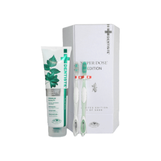 [Special Edition!!] Dentiste Super Dose ยาสีฟัน Premium & Natural White Toothpaste 350g. + แปรงสีฟัน Day & Night Time ยาสีฟัน สูตรฟันขาว เติมเต็มผิวฟันให้ขาว