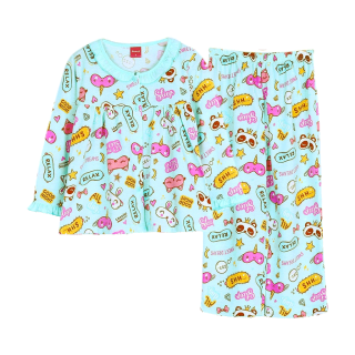 Momoji ชุดนอน ชุดอยู่บ้าน เด็กหญิง เสื้อแขนยาว คอระบาย กางเกงขายาว ผ้าคอตต้อนยืด คละลาย