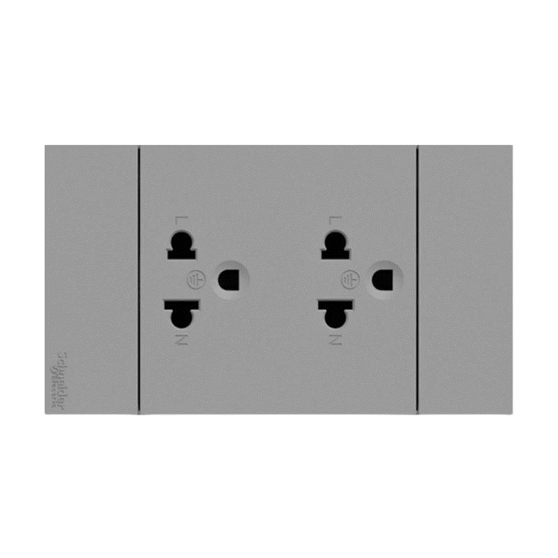 [แพ็ค 10] Schneider ชุดเต้ารับคู่ 3 ขา พร้อมฝาครอบ ขนาด 3 ช่อง สีเทา รหัส A70426UST_GY รุ่น AvatarOn A