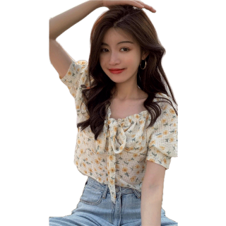 สุดฮิตเสื้อแขนตุ๊กตาสม็อคคอน่ารัก เสื้อครอปทรงสวยลายลูกไม้ เสื้อครอปมินิลายดอกไม้มี2สีให้เลือกราคาโปรโมชั่น