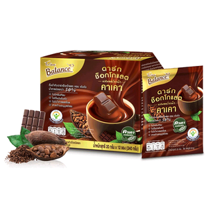 BALANCE เครื่องดื่มดาร์กช็อกคาเคา (20g X 12 ซอง) อร่อยเข้มข้น น้ำตาลน้อย พร้อมประโยชน์จากคาเคาออร์แกนิก