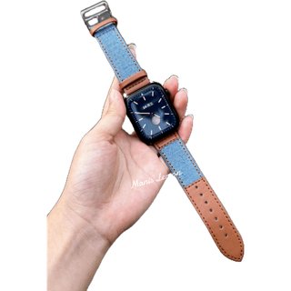 Manis Lemon สายนาฬิกาข้อมือ เดนิม for Smart Watch band Serie 9 8 3 5 4 SE 6 7 2 1 Ultra 49 45 44 40 41 38 42 mm มม.