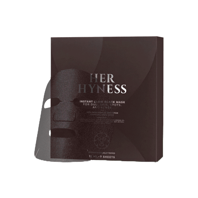 [เฉพาะ 5-7 พ.ค. 67 ซื้อ 1 แถม 1] HER HYNESS INSTANT GLOW BLACK MASK (7 SHEETS) เฮอ ไฮเนส แบล็คมาส์ก บูสต์ผิวโกลว์ 7 แผ่น