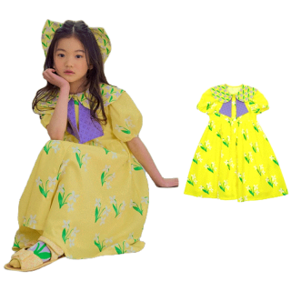 【พร้อมส่ง】「สินค้าลิขสิทธิ์แท้」IRIS KIDS IKD024 Little lily yellow dress เดรส เสื้อผ้าเด็ก ผู้หญิง ชุดเดรส