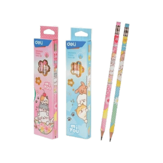Deli ดินสอไม้ ลายน่ารัก 2B 12แท่ง / 1 กล่อง No.C012-2B (คละสี)