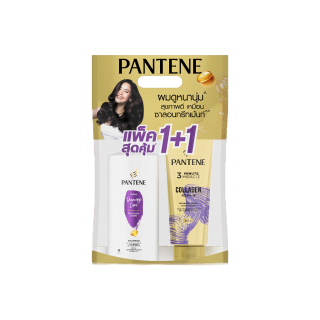 [แพ็คสุดคุ้ม] Pantene แพนทีน บำรุงผมแห้งเสีย แชมพู 380 มล.+ครีมนวดผม Collagen สูตรเข้มข้น 270มล .