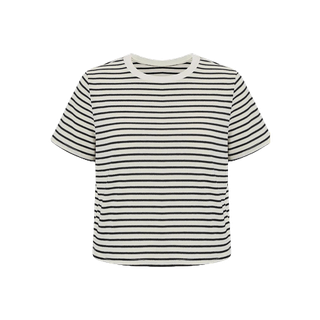 Lovito เสื้อยืดแขนสั้น คอกลม ลายทาง สไตล์ลำลอง สำหรับผู้หญิง LNE06157 (สีออฟไวท์)