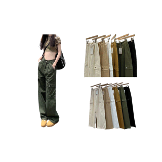 Gang_jeans #8532(ใส่โค้ด WPBJWH ลด15%)กางเกงขากระบอก ทรงลุงคาร์โก้ กระเป๋าข้าง วินเทจ เอวกระดุม ผู้หญิง สีขาว