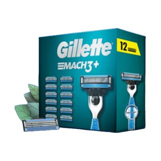 Gillette Mach3+ Blades 12 Cartridges Refills ใบมีด ยิลเลตต์ Gillette Mach3+ มัคทรี พลัส แพ็ค12ชิ้น