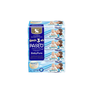 (แพ็ค 4 ห่อ) Paseo Baby Pure พาซิโอ กระดาษทิชชู กระดาษเช็ดหน้า สูตรอ่อนโยน หนา 3 เท่า 130 แผ่น ทิชชู่