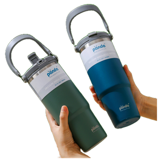 แก้วเก็บความเย็น ฝา2หัว Panda 900ML 30oz รุ่นมีหูหิ้วมีหลอด แก้วเก็บอุณหภูมิร้อน-เย็น 304