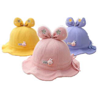 โปรโมชั่น : พร้อมส่ง หมวกเด็ก 2เดือน-18เดือน รอบหัว46-48 cm. หมวกปีกรอบเด็กผู้หญิง ผูกโบว์ข้าง ด้านบนแต่งโบว์  หมวกแฟชั่นเด็ก