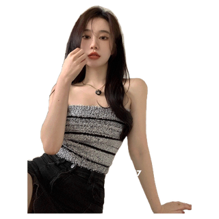 BY IRA (1492) Pina Knit Tube Top เสื้อครอปท็อปลําลอง เกาะอก (ไม่คัน!) แขนกุด ลายทาง สุดเซ็กซี่ เข้ารูป