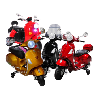 Hellomom รถแบตเตอรี่เด็ก โมเดลเวสป้า Vespa มอเตอร์ไซค์ รถมอไซค์เด็ก รถมอเตอร์ไซค์เด็ก รถเด็กนั่ง มีเสียง มีไฟ มีล้อเสริม