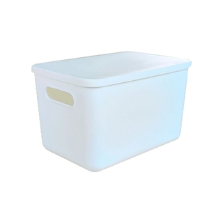 กล่องเก็บของ สไตล์ญี่ปุ่น พร้อมฝาปิด กล่องพลาสติก ประหยัดพื้นที่ แข็งแรง สีขาว พรีเมี่ยม