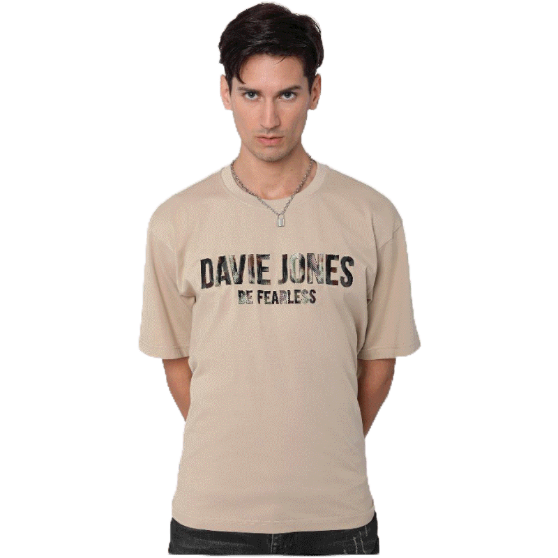 DAVIE JONES เสื้อยืด ทรงโอเวอร์ไซซ์ พิมพ์โลโก้ สีดำ สีครีม LG0062 BK CR Logo Printed Oversized T-Shirt in Black Cream