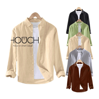 Houch พร้อมส่ง COD M-3XL เสื้อเชิ๊ตผู้ชายแขนยาว สีพื้นเสื้อเชิ้ตทำงานมีกระดุม เนื้อผ้า cotton linen เสื้อเชิ้ตสีพื้น Long-Sleeve Mandarin Collar Shirt ผ้านิ่มนุ่ม เบา ใส่สบาย ไม่ต้องรีด ระบายความร้อนได้ยอดเยี่ยม ผ้าคุณภาพดี