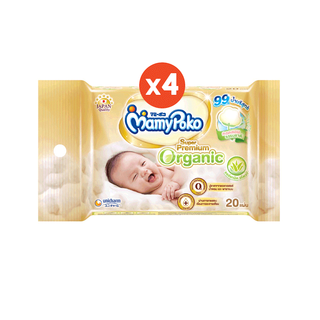 [ลด15% โค้ด15MALL125]MamyPoko Wipes Super Premium Organic มามี่โพโค ไวพส์ ทิชชู่เปียก ซูปเปอร์ พรีเมี่ยม ออร์แกนิค 20 ชิ้น (4 แพ็ค)