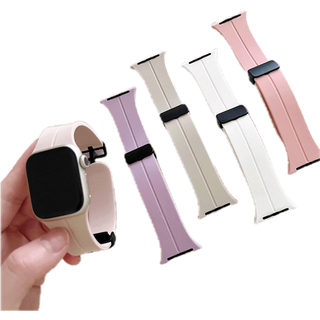 สำหรับ iWatch Series 7 se 6 5 3 2 1 8 สายนาฬิกาซิลิโคนแบบพับแม่เหล็กสายนาฬิกา 49mm 45mm 44mm 40mm 41mm 42mm 38mm 44 45 m