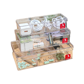 boxbox กล่องใสใส่ของอเนกประสงค์ รุ่น Simple มีหลายขนาด แบ่งช่องสูงสุด 8 ช่อง ใส่ของได้หลากหลาย สายชาร์จ เครื่องเขียน