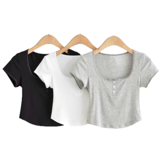 โปรโมชั่น : B5 เสื้อครอปคอเหลี่ยมแต่งกระดุมน่ารักปุกปิก