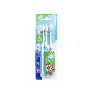 SPARKLE แปรงสีฟัน นุ่มพิเศษ (3 ด้าม/แพ็ค) รุ่น FRESH WHITE TOOTHBRUSH ไม่บาดเหงือก คละสี ฟ้า ชมพู ม่วง เขียว SK0356