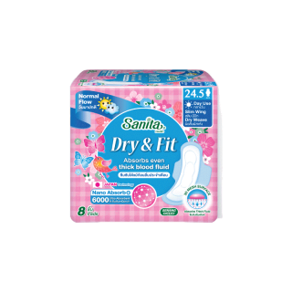 Sanita / แซนนิต้า ดราย แอนด์ ฟิต ผิวสัมผัสแห้ง สลิม มีปีก ยาว24.5ซม. 8 ชิ้น/ห่อ