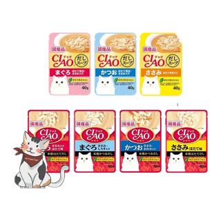 CIAO pouch อาหารเปียกสำหรับแมวในน้ำซุป ขนาด 40 g (1 ซอง)