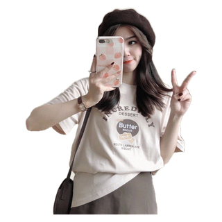 Oliviaเสื้อยืด สกรีนลาย ขนมบิสกิต สีเอิร์ธโทน ผ้านิ่มยืด ฟรีไซส์ใส่สบาย #A28