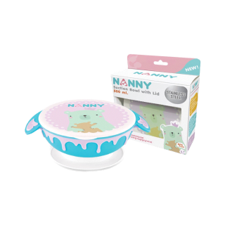 Nanny ชามสแตนเลส พร้อมฝาปิด ฐานวางสูญญากาศ 260 มล. มีให้เลือก 2 สี