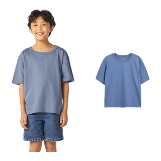 Yuedpao Kids Oversized Timeless ผ้าหนายับยากรีดง่าย เสื้อยืดทรงหลวม ดีไซน์คลาสสิค เสื้อยืดเปล่า โอเวอร์ไซส์ Old Blue