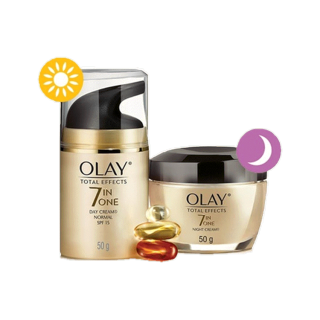 OLAY โอเลย์ โททัล เอ็ฟเฟ็คส์ 7 อิน 1 เดย์ครีม SPF15 แอนด์ ไนท์ครีม แพ็คคู่ 50กรัม+50กรัม