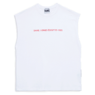 DAVIE JONES เสื้อยืดโอเวอร์ไซส์ พิมพ์ลาย แขนกุด สีขาว สีดำ สีแดง Graphic Print Oversized T-Shirt in black WA0114WH BK OW RE