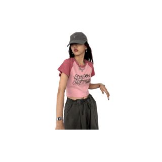 เสื้อครอป เสื้อสายเดี่ยว เสื้อยืด เข้ารูป ย้อนยุค y2k NEW pink/grey MSS249