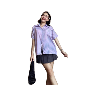 BY IRA(ซื้อในไลฟ์ลดสูงสุด200) (23058) Florida Oversize Shirt เชิ้ตแขนสั้นซิป ซิป2หัว แต่งได้หลายสไตล์ *ปักกระเป๋า simmon