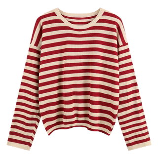 SALABO(พร้อมส่ง) เสื้อแขนยาว ลายทาง คอกลม ไหมพรมผ้าถักหนาๆ กันหนาว สีสวยๆ #J7