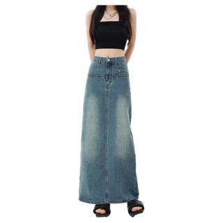 DaDuHey Korean Style Women Ins High Street High Waist Slit Denim Skirt 2023 New Autumn A- Line Sheath Long Skirt