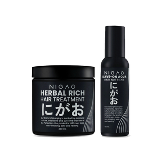 [ซื้อคู่ถูกกว่า] NIGAO Herbal Rich Hair Treatment+Leave-on Aqua |นิกาโอะ บำรุงผมเพิ่มน้ําหนัก กันความร้อน(450ml.+150ml.)