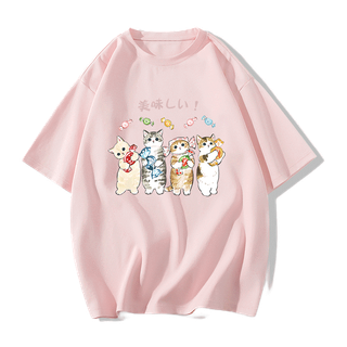 Selvze (พร้อมส่งจากกรุงเทพ มาใน 3 วัน) น่ารักการ์ตูนลูกแมวพิมพ์เสื้อยืดแขนสั้นหลวม T0493