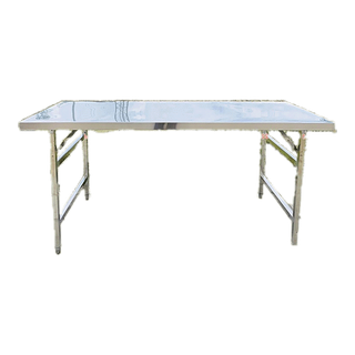 โต๊ะพับสแตนเลส 1.80 m.ขาหมุนปรับระดับได้ 75x180x75 cm.ขาสแตนเลสท่อเหลี่ยม พับขาสวิง