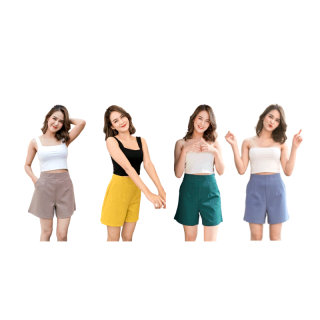 รุ่นS3กางเกงขาสั้นผ้าโรเซฟ-เอวสูง-มีกระเป๋าซิปข้าง S-2Xl
