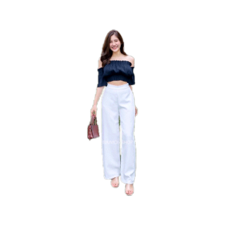 Javawa Shop(L01)ระบาย เสื้อเปิดไหล่ เป็นเกาะเย็บ ต่อแขนทรงกระดิ่ง รุ่นนี้กำลังฮิตมากเลยนะคะ