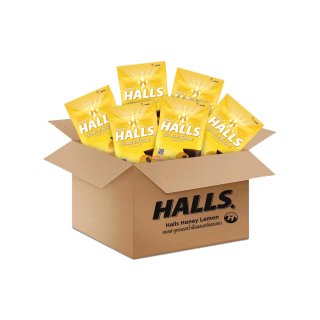 [ยกลัง 36 ถุง] Halls Honey Lemon ฮอลล์ ลูกอมรสน้ำผึ้งผสมกลิ่นเลมอน แบบถุง 100 เม็ด (280 กรัม)