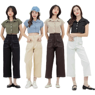Fond - กางเกงขายาว เล่นด้าย กระเป๋าคู่หน้า คู่สีกางเกงและด้ายตัดกันอย่างลงตัว