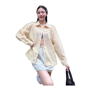 BY IRA Honey Toast Shirt (แขนยาว) เสื้อเชิ้ตคอปกแขนยาว โอเวอร์ไซส์ ดีเทลกระดุมหัวใจ2หัวใส่ได้หลาย