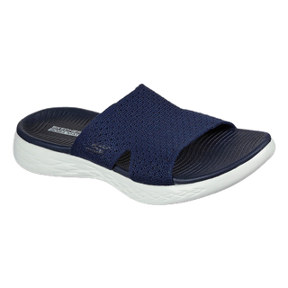 Skechers สเก็ตเชอร์ส รองเท้าแตะผู้หญิง Women On-The-GO 600 On-the-GO Sandals Shoes - 140169-NVY 5-Gen Technology Contoured Goga Mat Footbed, Hanger Optional, Machine Washable (Live)