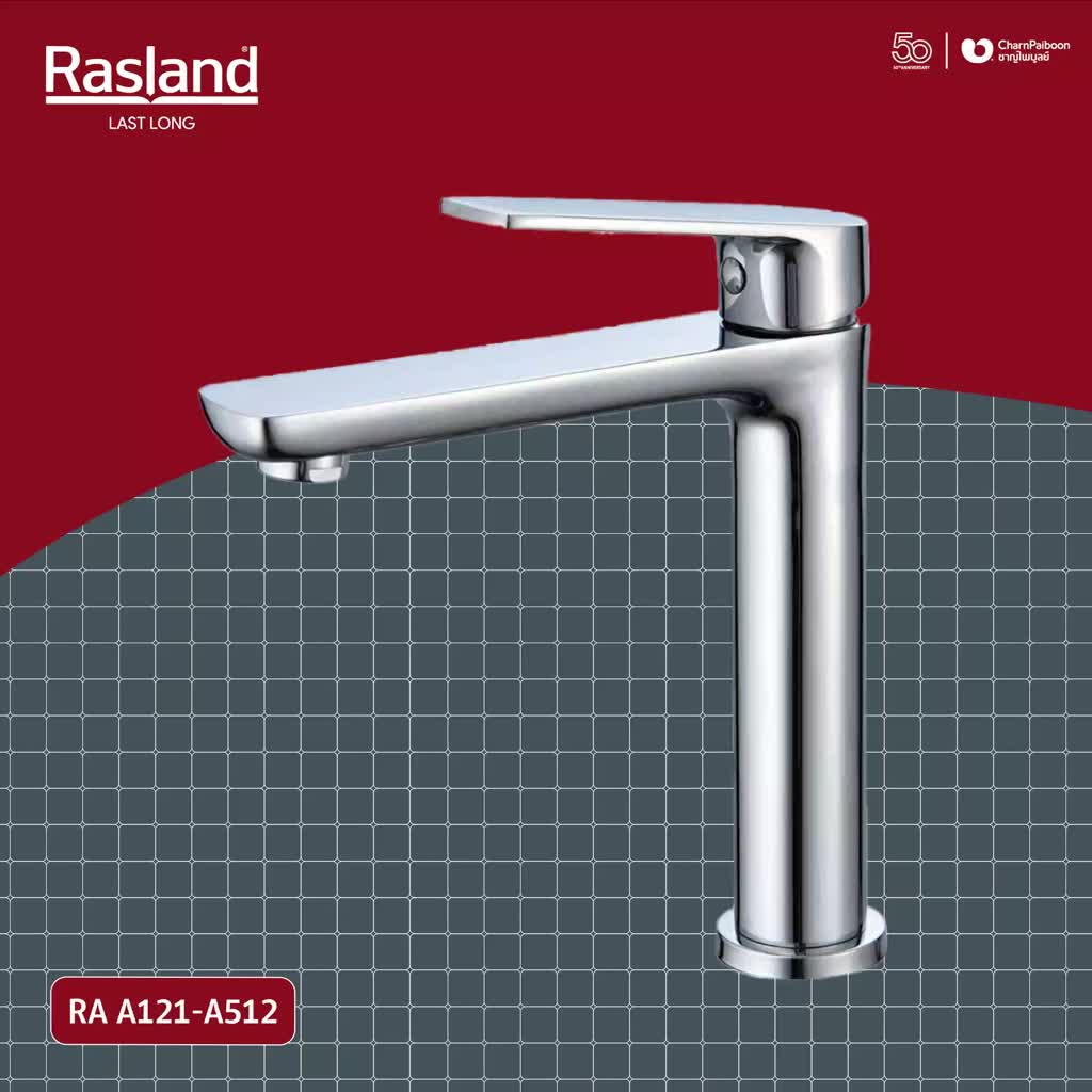 ก๊อกอ่างล้างหน้าน้ำเย็นสแตนเลสสีเงา RASLAND สำหรับติดตั้งบนอ่างล้างหน้า ...